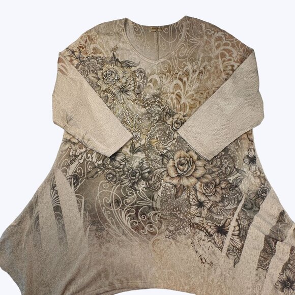 Studio Gem Q. Women's‎ Tunic style pullover light sweater Floral design - Picture 1 of 9